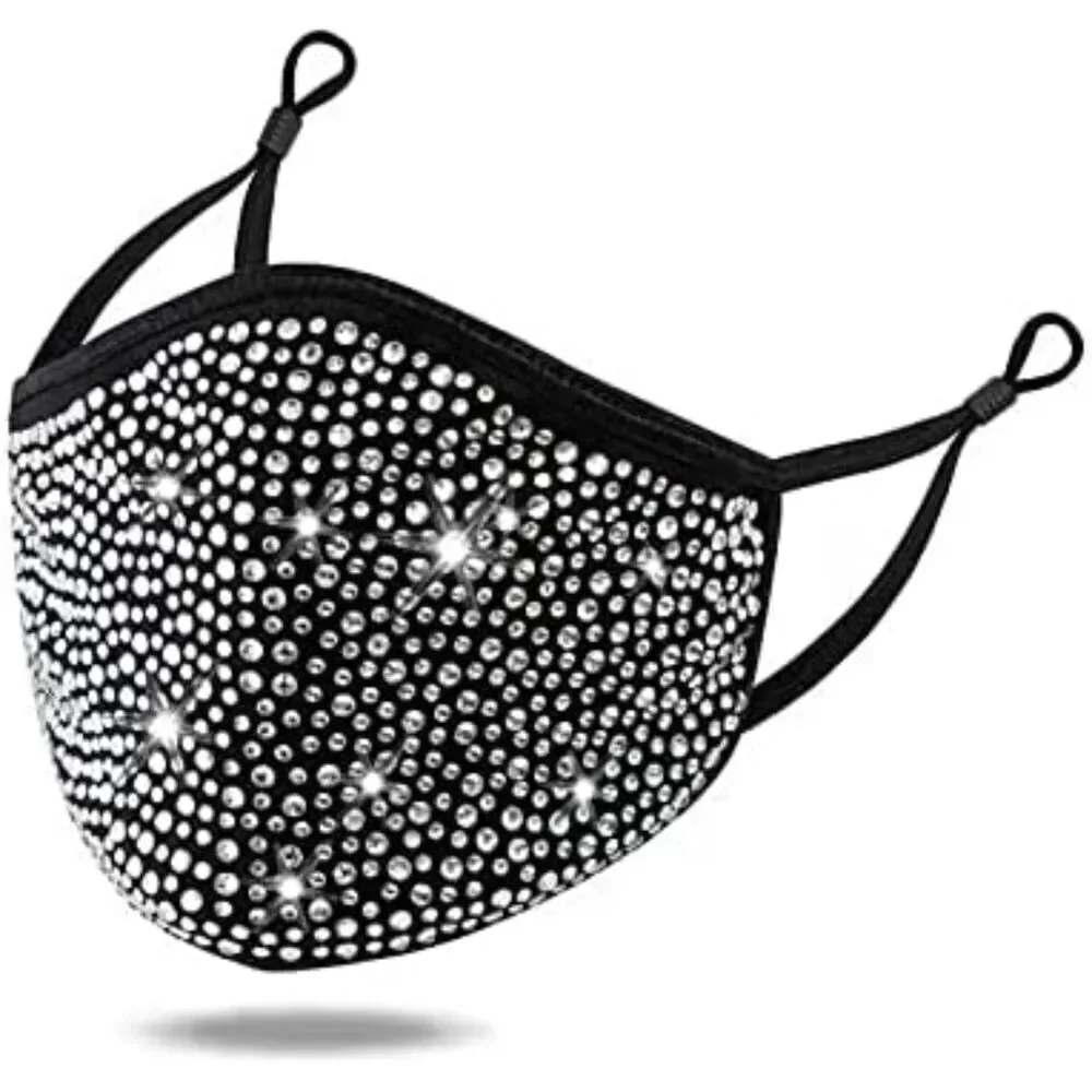 Women's 2 Pcs Masquerade Mask Reusable Rhinestone Music festival mask Breathable